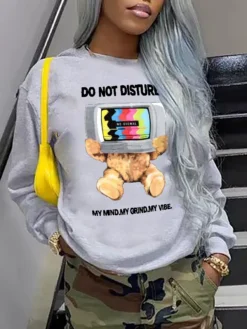 The Beauty Size Shop 41 Plus Size Women Printed Long Sleeve Round Neck Loose Casual Top