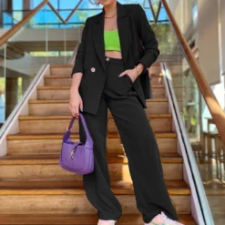 The Beauty Size Shop 39 Women'S Fall Fashion Long Sleeve Blazer Straight Pants Two Piece Set