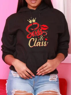 The Beauty Size Shop 35 Fall Winter Women's Printed Hood Casual Loose Hoodies