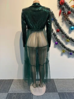 The Beauty Size Shop 43 Women Sexy Beaded Mesh Patchwork See-Through Long Sleeve Top