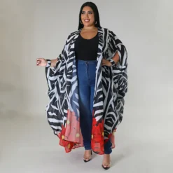 Plus Size Women Chiffon Print Casual Robe