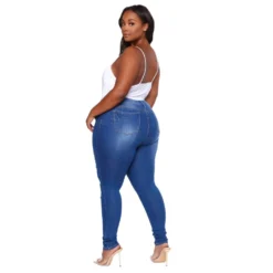 The Beauty Size Shop 13 Plus Size High Waist Washed Dnim Blue Ripped Tight Jeans