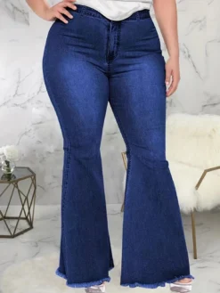 Plus Size Women Stretch Bell Bottom Denim Pants