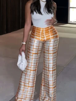 Classic Check Casual Plus Size Pants