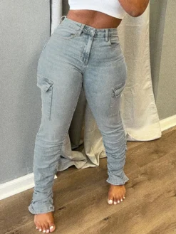Casual Denim Pants High Rise Stretch Plus Size Jeans