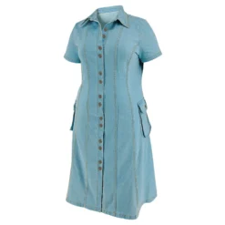 Plus Size Women's Turndown Collar Short Sleeve Button Fashion Denim Dress -The Beauty Size Shop 898ad9441c841e03