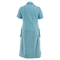 Plus Size Women's Turndown Collar Short Sleeve Button Fashion Denim Dress -The Beauty Size Shop a2aa706438cf7ffa