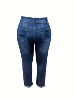 Plus Size Women Summer Ripped Stretch Denim Cropped Pants