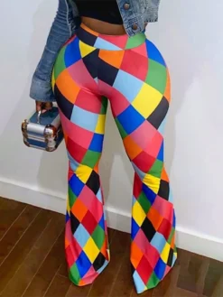 The Beauty Size Shop 29 Plus Size Women Square Print Bell Bottom Pants