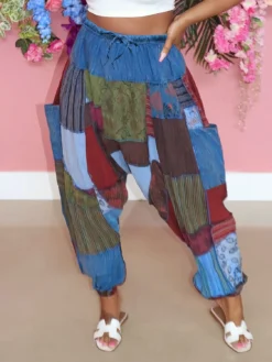 Plus Size Sexy Women's Irregular Printed Wide Leg Loose Street Pants